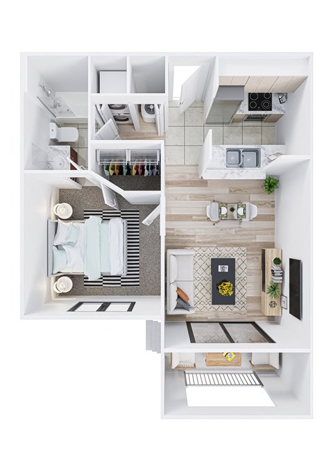 Floor plan for 1 bed, 1 bath, 600 sqft